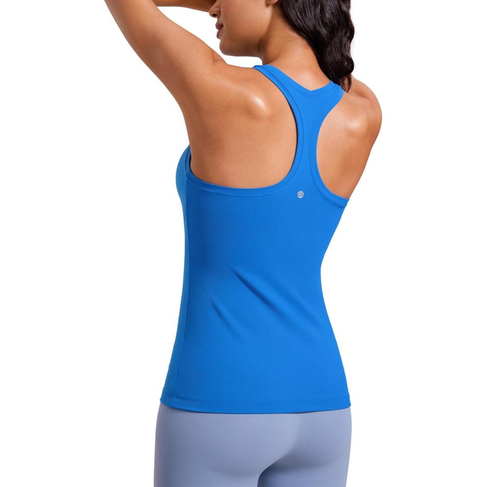 imageCRZ YOGA Womens Butterluxe Yoga Workout Tank Tops Racerback Sleeveless Camisole Athletic Gym ShirtsSparkle Blue