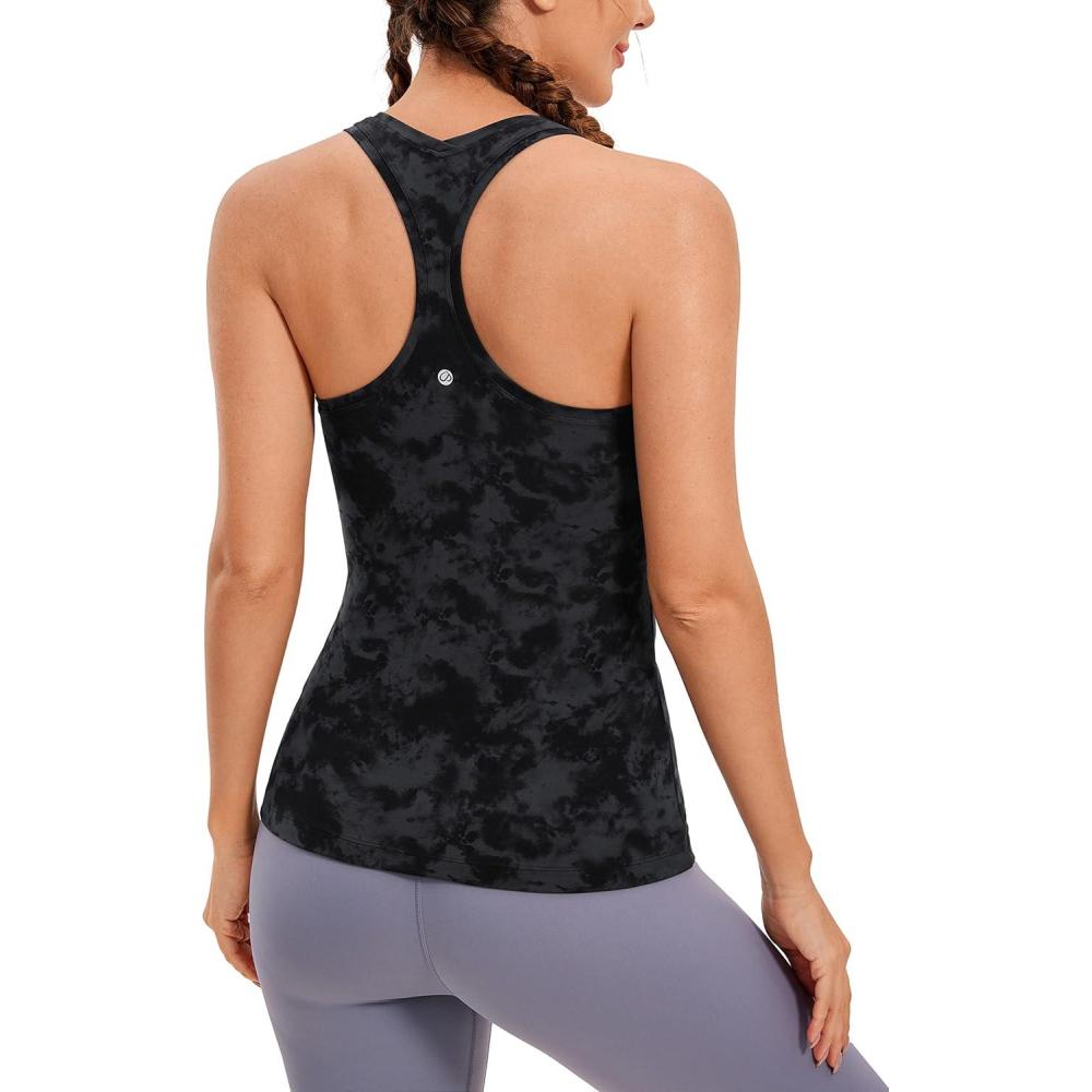 imageCRZ YOGA Womens Butterluxe Yoga Workout Tank Tops Racerback Sleeveless Camisole Athletic Gym ShirtsTie Dye Smoke Ink