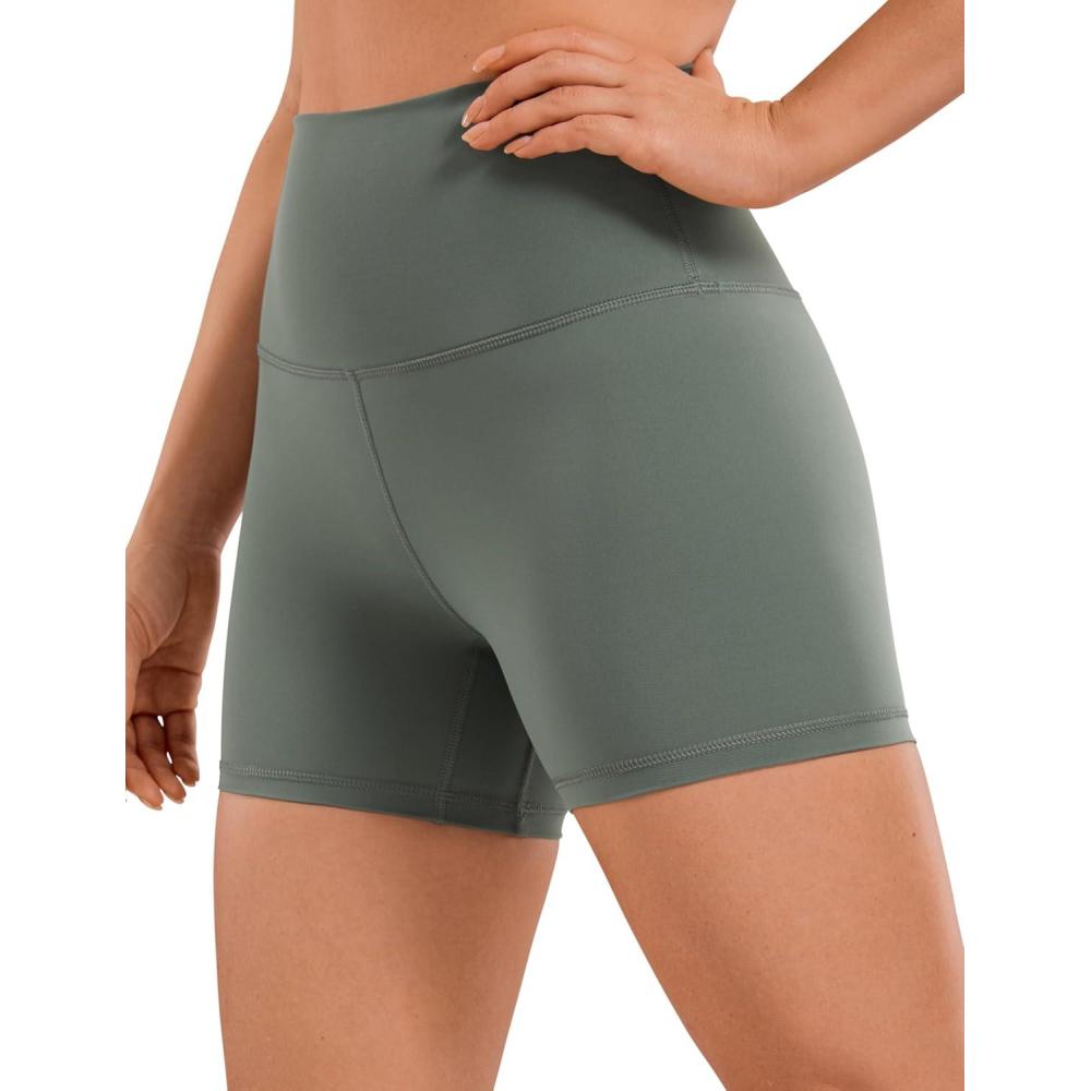 imageCRZ YOGA Womens Naked Feeling Biker Shorts 3 Inches High Waisted Yoga Workout Running SpandexGrey Sage
