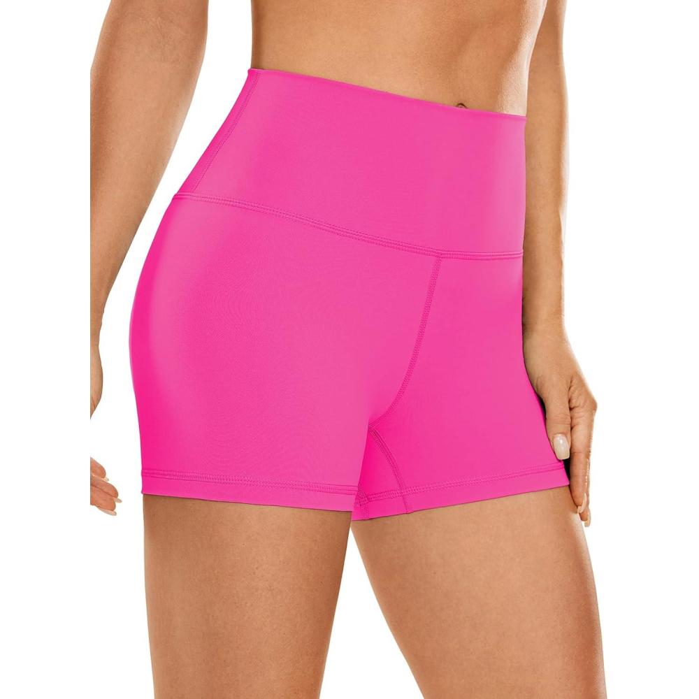 imageCRZ YOGA Womens Naked Feeling Biker Shorts 3 Inches High Waisted Yoga Workout Running SpandexHibiscus Purple