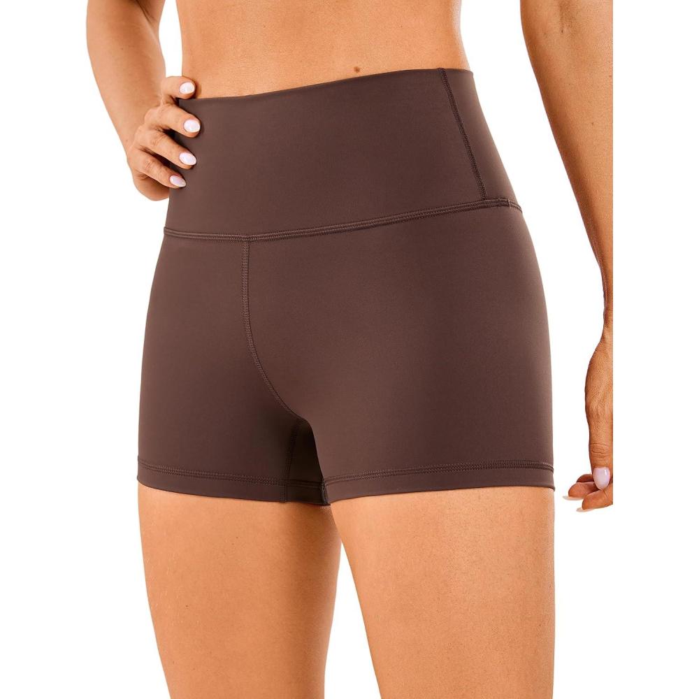imageCRZ YOGA Womens Naked Feeling Biker Shorts 3 Inches High Waisted Yoga Workout Running SpandexTaupe