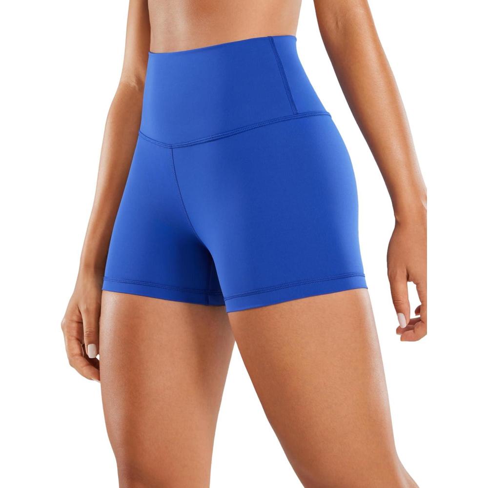 imageCRZ YOGA Womens Naked Feeling Biker Shorts 3 Inches High Waisted Yoga Workout Running SpandexWaves Blue