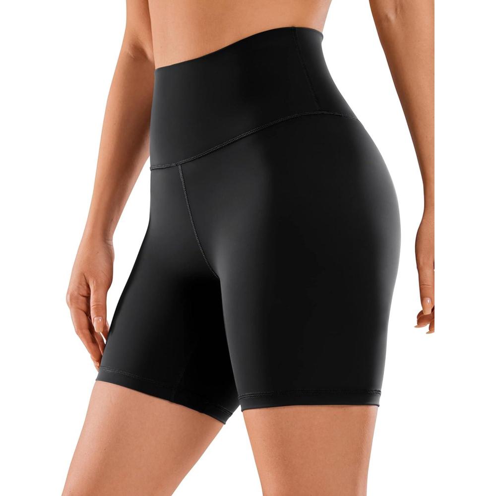 imageCRZ YOGA Womens Naked Feeling Biker Shorts 6 Inches High Waist Yoga Workout Running Gym SpandexBlack
