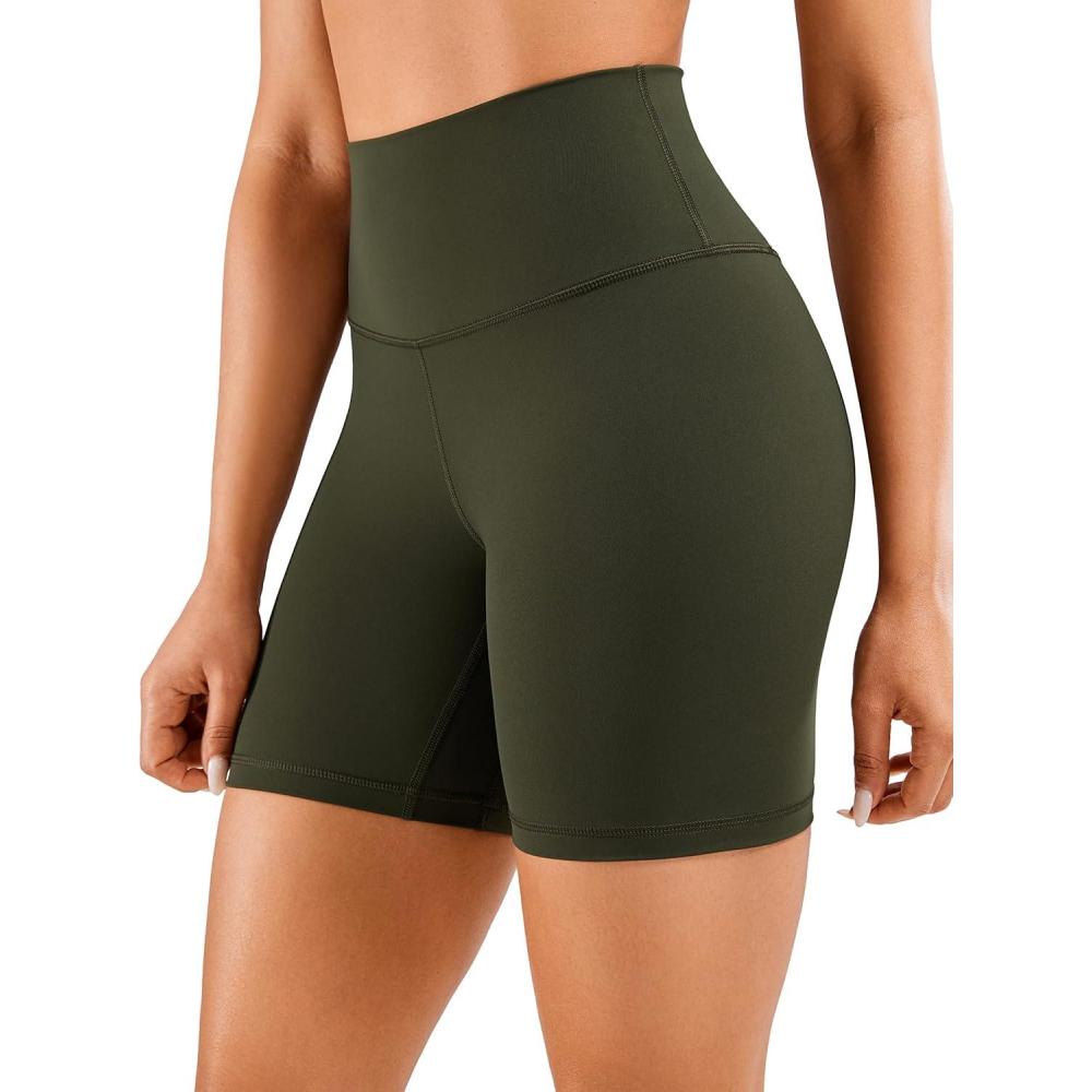 imageCRZ YOGA Womens Naked Feeling Biker Shorts  6 Inches High Waist Yoga Workout Running Gym SpandexOlive Green