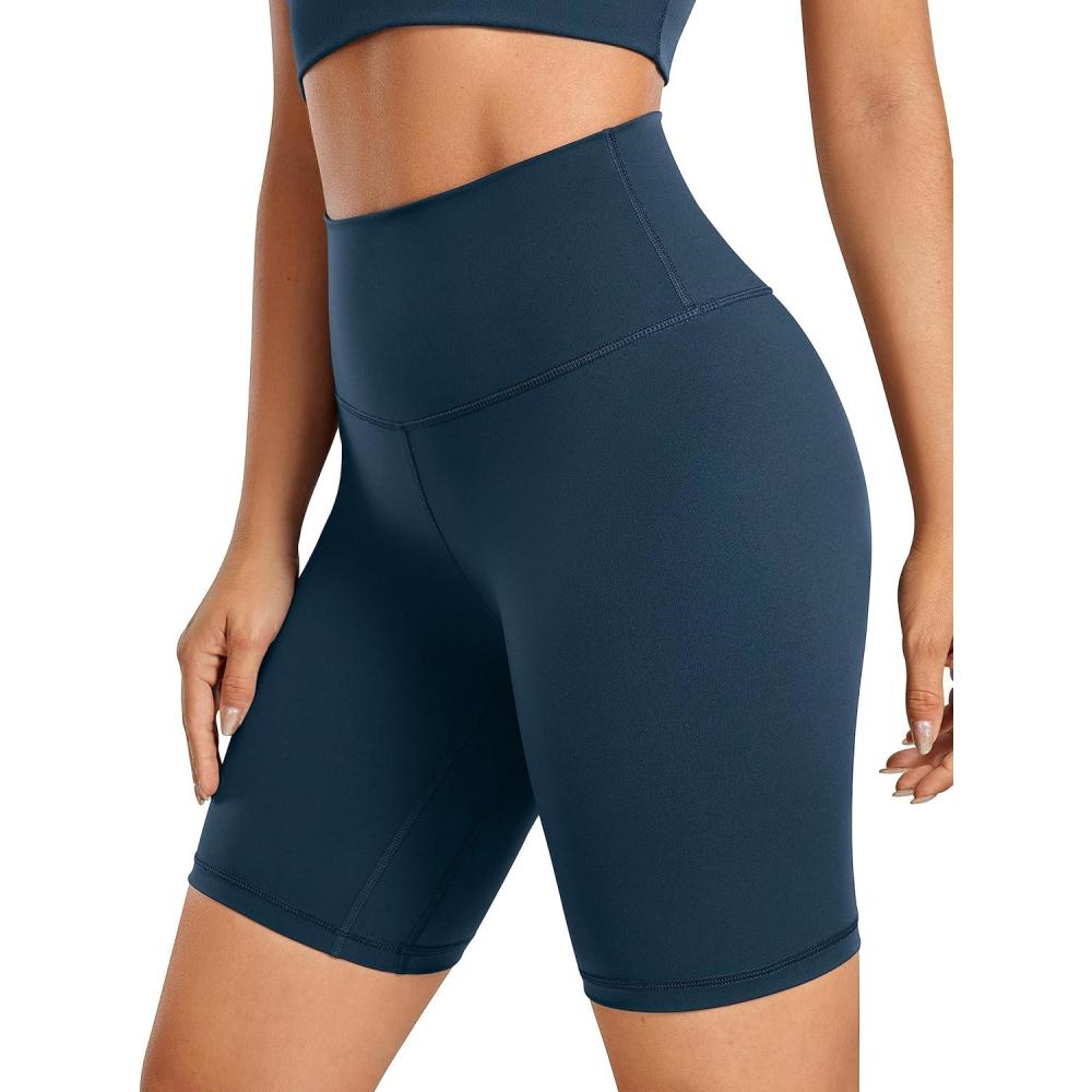 imageCRZ YOGA Womens Naked Feeling Biker Shorts 8 Inches High Waisted Yoga Workout Gym Running SpandexFrench Navy