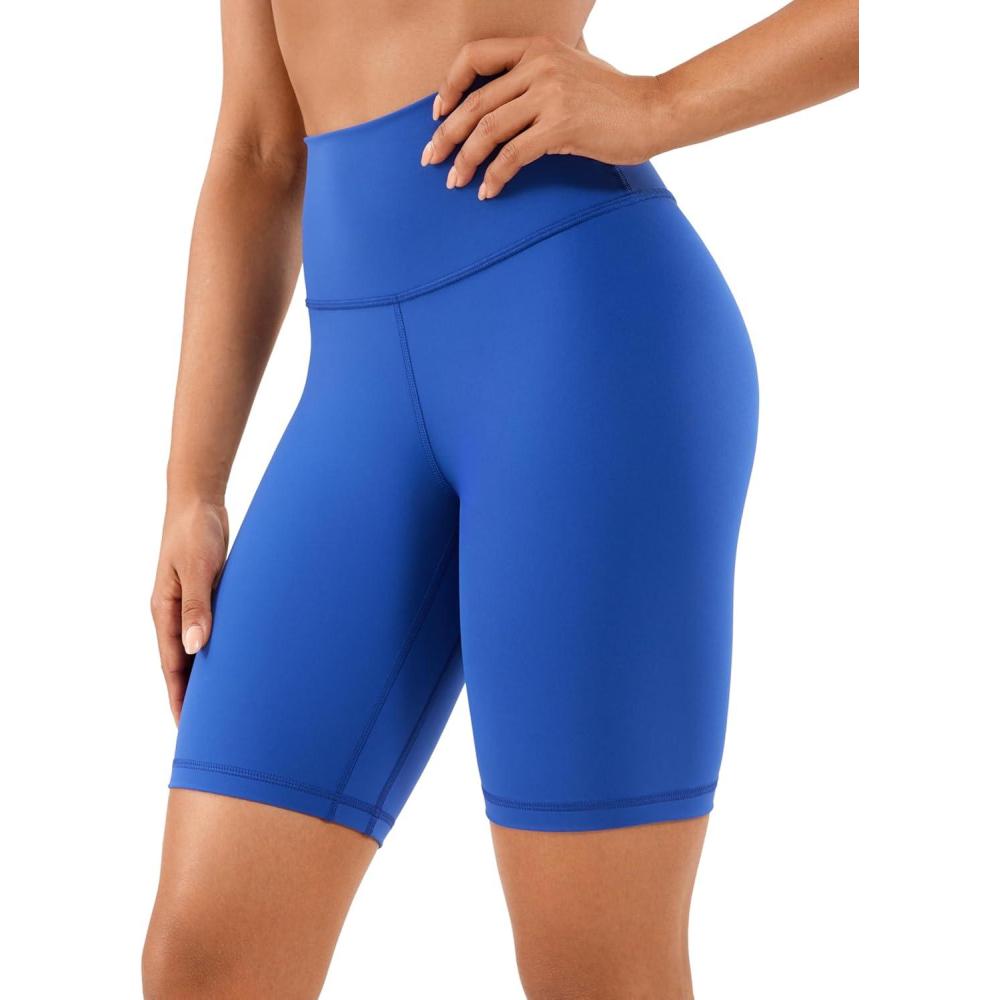imageCRZ YOGA Womens Naked Feeling Biker Shorts 8 Inches High Waisted Yoga Workout Gym Running SpandexWaves Blue
