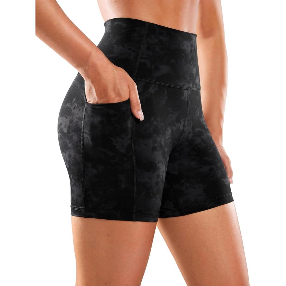 imageCRZ YOGA Womens Naked Feeling Biker Shorts with Pockets 5 High Waisted Yoga Gym Workout SpandexTie Dye Smoke Ink