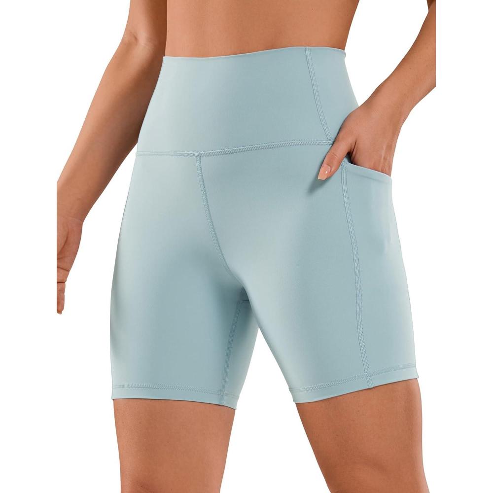 imageCRZ YOGA Womens Naked Feeling Biker Shorts with Pockets 6 High Waisted Yoga Gym Workout SpandexLight Grayish Blue