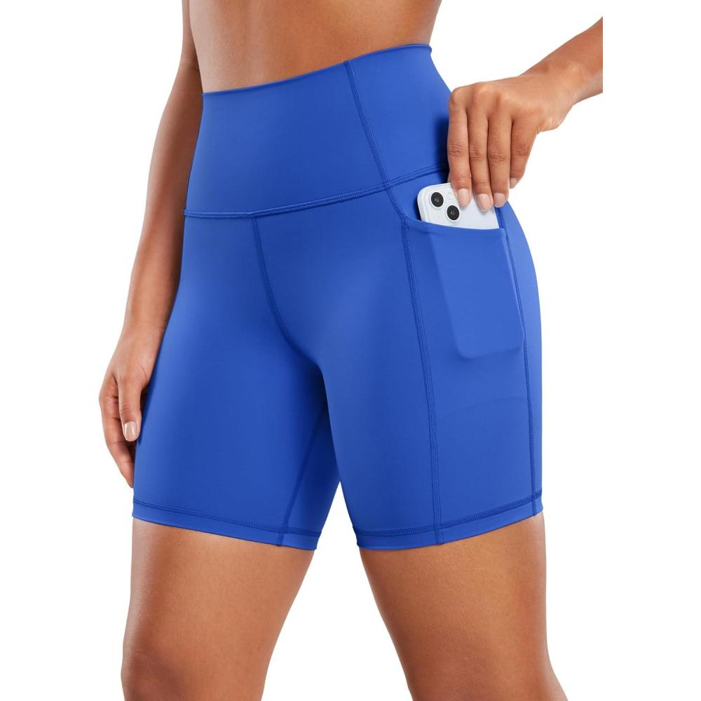 imageCRZ YOGA Womens Naked Feeling Biker Shorts with Pockets 6 High Waisted Yoga Gym Workout SpandexWaves Blue