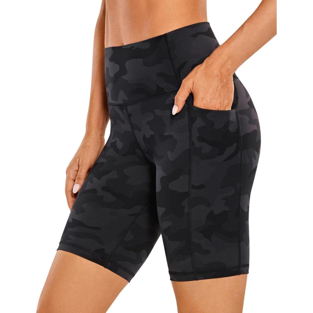 imageCRZ YOGA Womens Naked Feeling Biker Shorts with Pockets 8 High Waisted Yoga Gym Workout SpandexDark Grey Camouflage