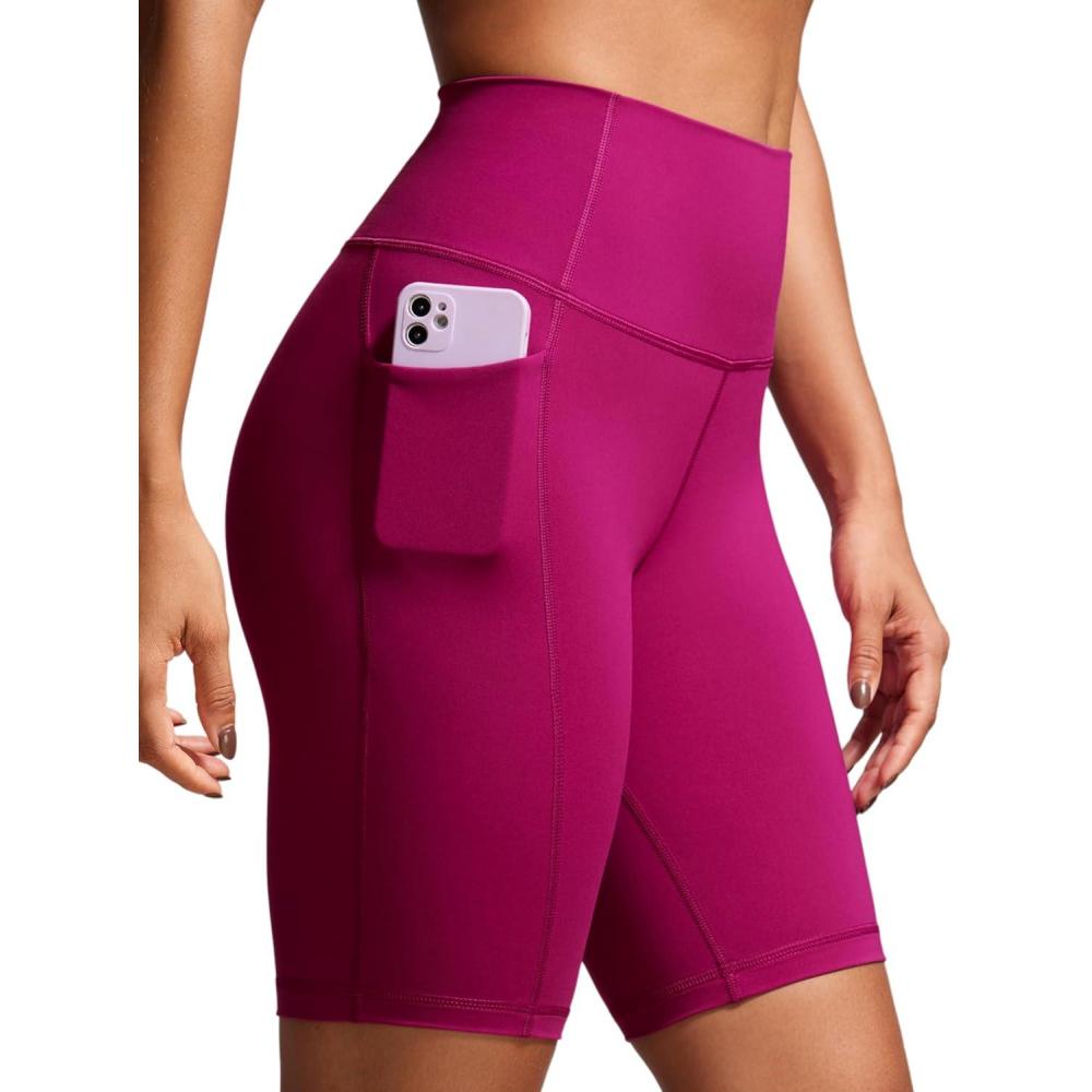 imageCRZ YOGA Womens Naked Feeling Biker Shorts with Pockets 8 High Waisted Yoga Gym Workout SpandexMagenta Purple