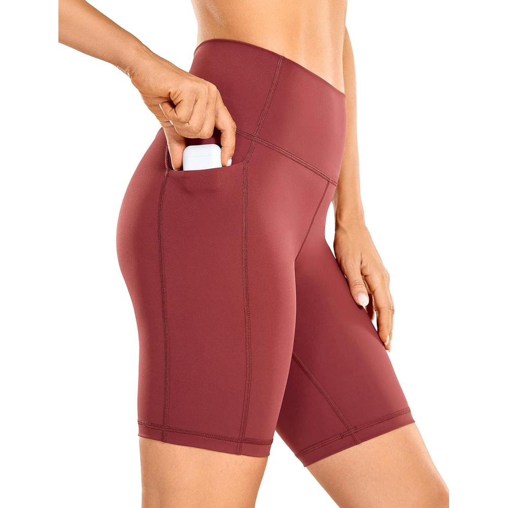 imageCRZ YOGA Womens Naked Feeling Biker Shorts with Pockets 8 High Waisted Yoga Gym Workout SpandexSavannah