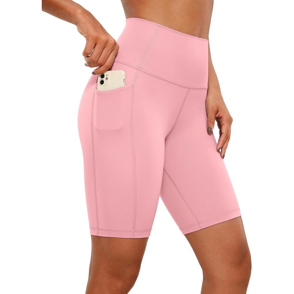 imageCRZ YOGA Womens Naked Feeling Biker Shorts with Pockets 8 High Waisted Yoga Gym Workout SpandexThe Heartbeat Powder