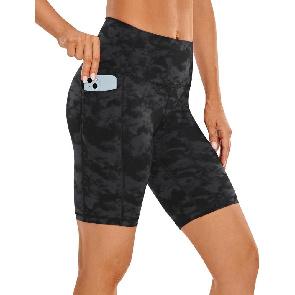 imageCRZ YOGA Womens Naked Feeling Biker Shorts with Pockets 8 High Waisted Yoga Gym Workout SpandexTie Dye Smoke Ink