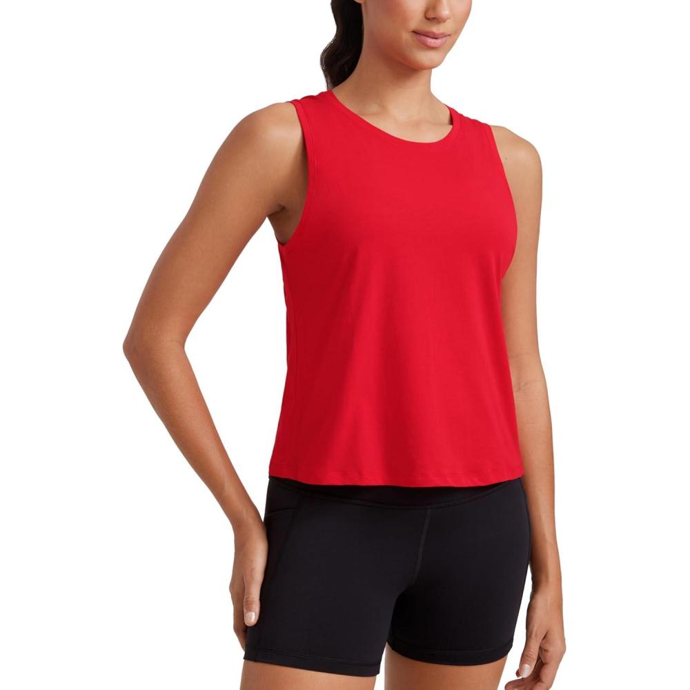 imageCRZ YOGA Womens Pima Cotton Sleeveless Loose Tank Tops Exercise Gym Yoga Tops Athletic ShirtsFestival Red