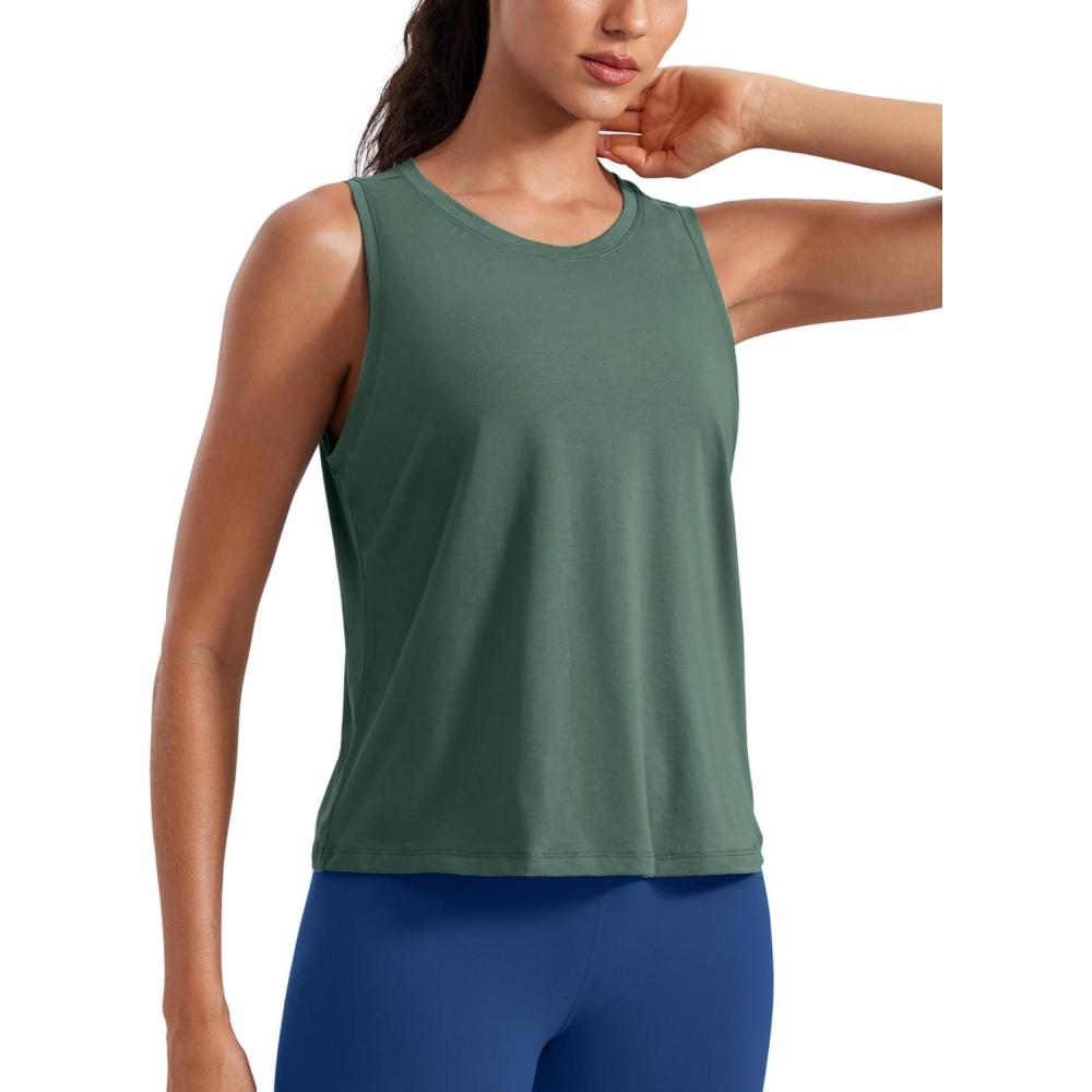 imageCRZ YOGA Womens Pima Cotton Sleeveless Loose Tank Tops Exercise Gym Yoga Tops Athletic ShirtsGraphite Green