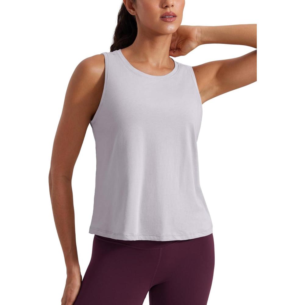 imageCRZ YOGA Womens Pima Cotton Sleeveless Loose Tank Tops Exercise Gym Yoga Tops Athletic ShirtsIced Iris