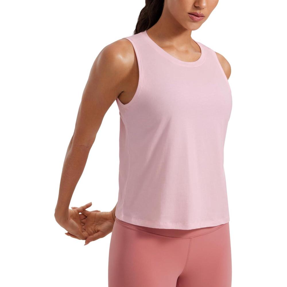 imageCRZ YOGA Womens Pima Cotton Sleeveless Loose Tank Tops Exercise Gym Yoga Tops Athletic ShirtsStrawberry Pink