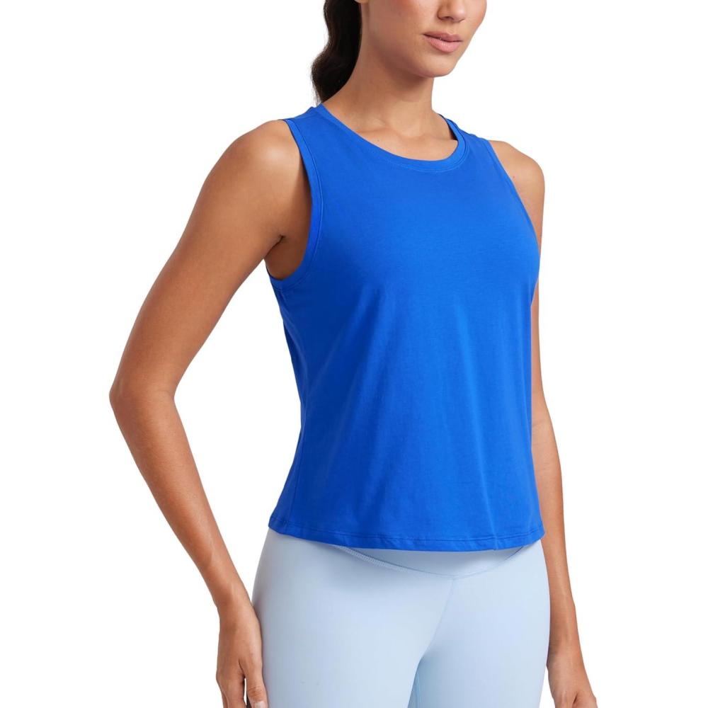 imageCRZ YOGA Womens Pima Cotton Sleeveless Loose Tank Tops Exercise Gym Yoga Tops Athletic ShirtsStrong Blue