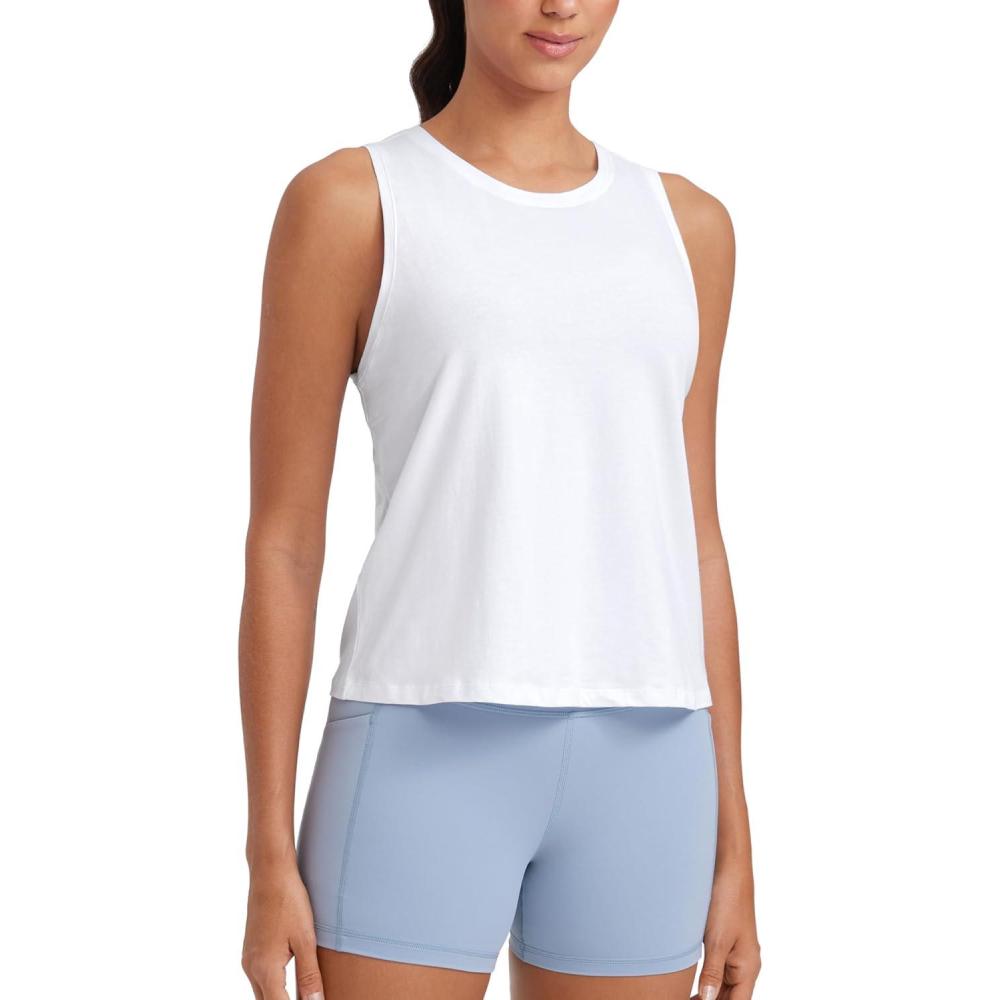 imageCRZ YOGA Womens Pima Cotton Sleeveless Loose Tank Tops Exercise Gym Yoga Tops Athletic ShirtsWhite