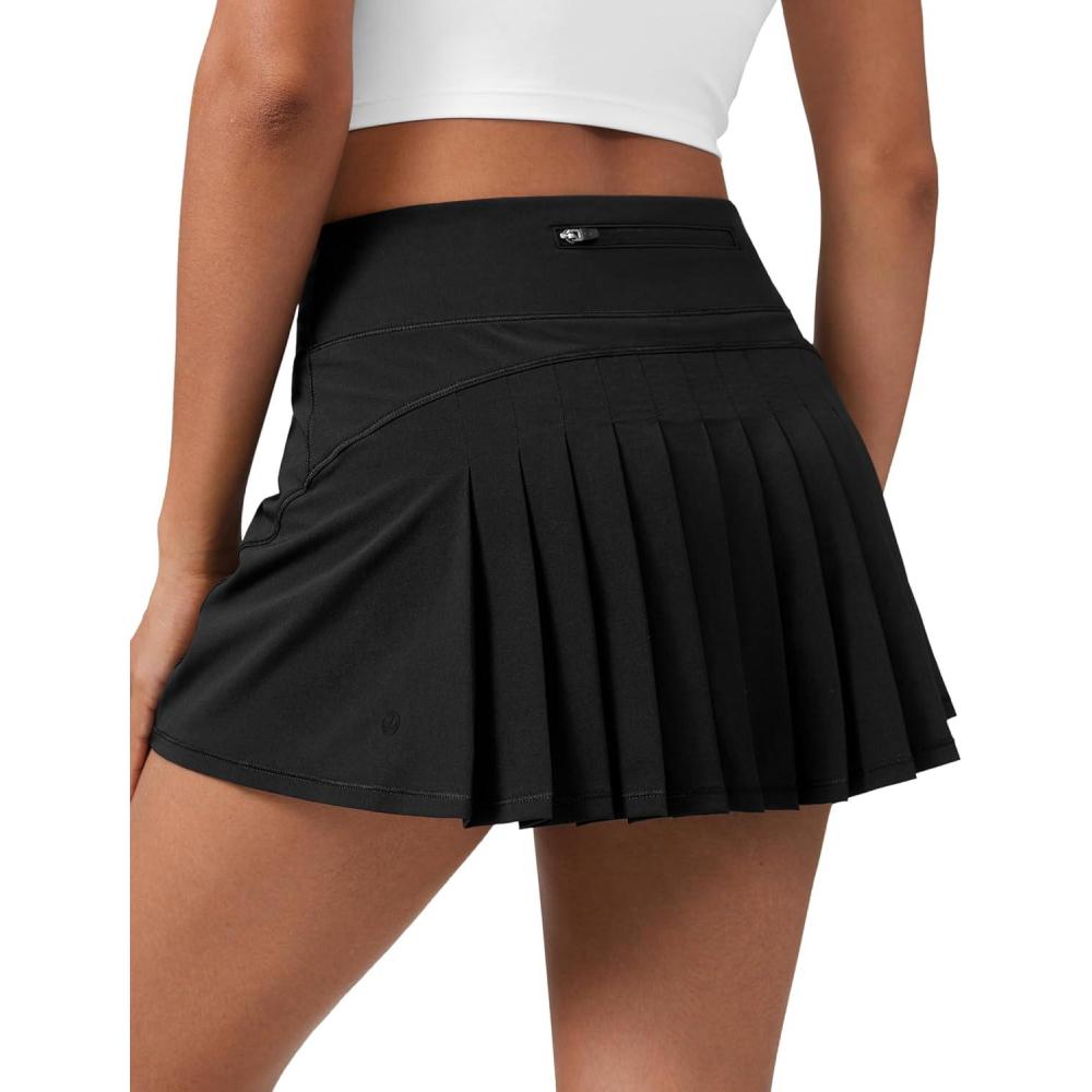 imageCRZ YOGA Womens Quick Dry Pleated Tennis Skirts Mid Waisted Cute Athletic Workout Running Sports Golf Skorts VolleyballBlack