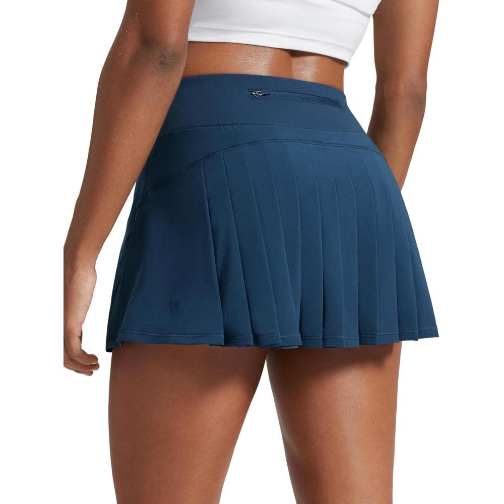 imageCRZ YOGA Womens Quick Dry Pleated Tennis Skirts Mid Waisted Cute Athletic Workout Running Sports Golf Skorts VolleyballFrench Navy