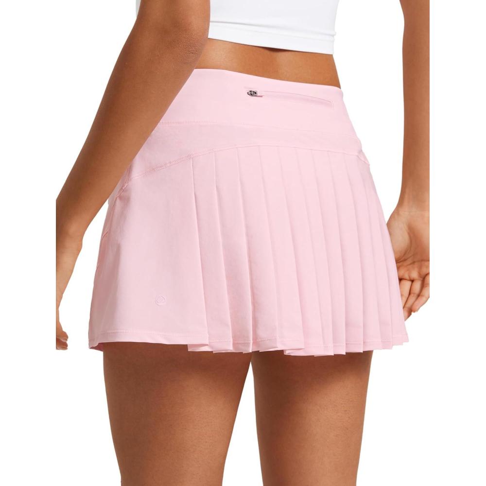 imageCRZ YOGA Womens Quick Dry Pleated Tennis Skirts Mid Waisted Cute Athletic Workout Running Sports Golf Skorts VolleyballStrawberry Pink