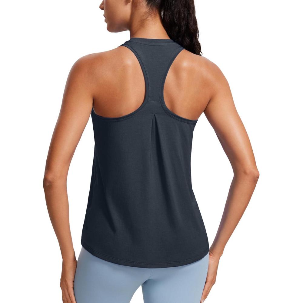 imageCRZ YOGA Womens Racerback Yoga Tank Tops High Crewneck Soft Casual Workout Sleeveless Flowy ShirtsTrue Navy