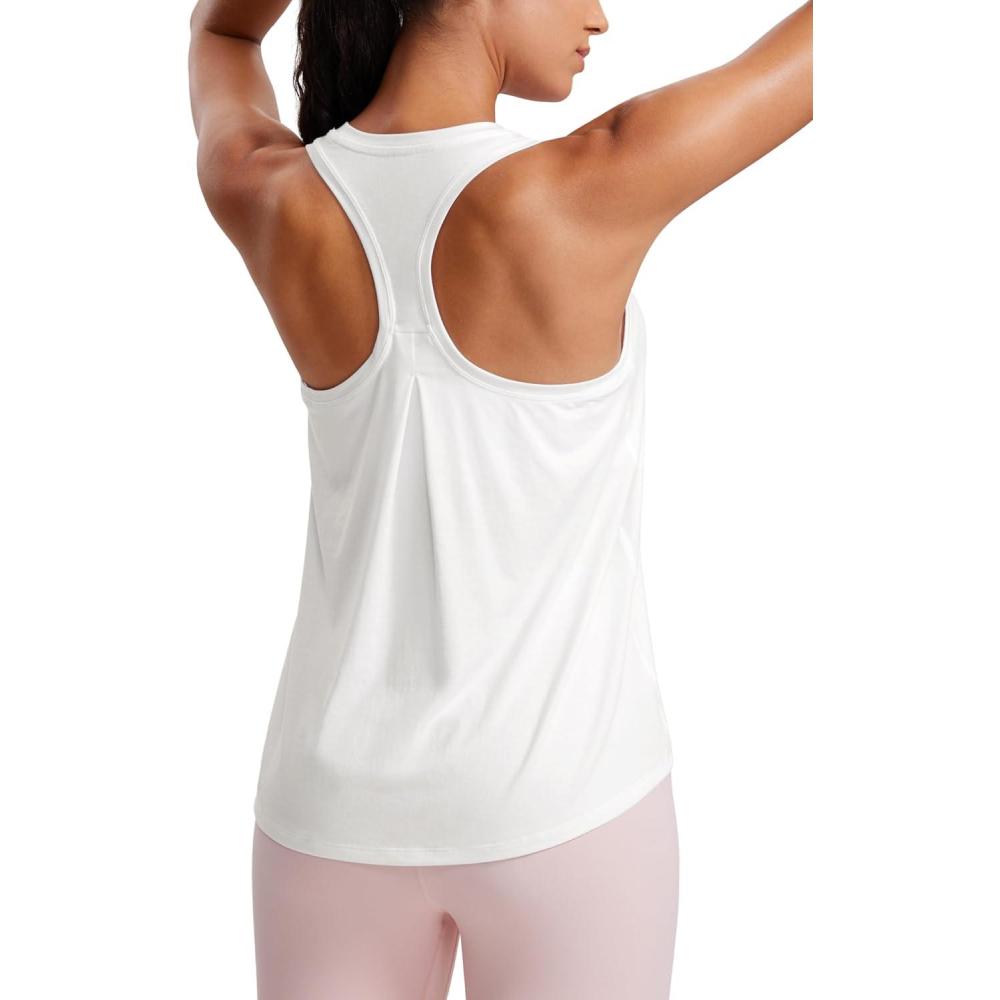 imageCRZ YOGA Womens Racerback Yoga Tank Tops High Crewneck Soft Casual Workout Sleeveless Flowy ShirtsWhite