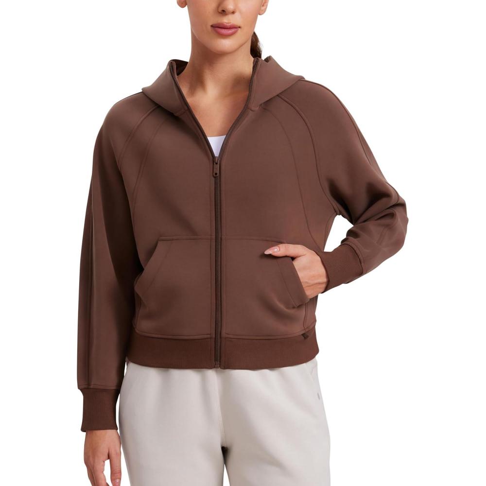 imageCRZ YOGA Womens SoftAura Full Zip Up Hoodie Workout Casual Hooded Sweatshirt Long Sleeve Athletic JacketCoffee Brown