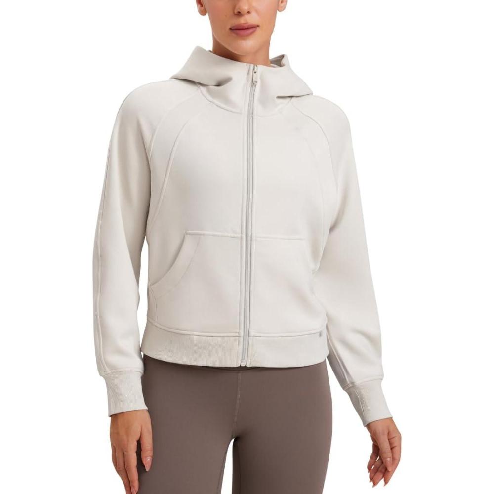 imageCRZ YOGA Womens SoftAura Full Zip Up Hoodie Workout Casual Hooded Sweatshirt Long Sleeve Athletic JacketMilky White Bone
