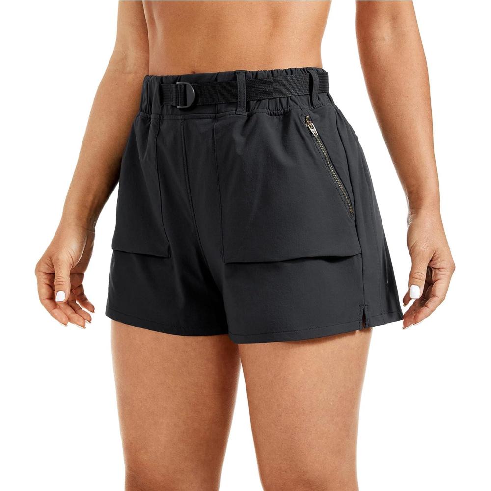 imageCRZ YOGA Womens Waterproof Stretch Hiking Shorts Mid Rise Summer for Outdoor Golf Workout with Zip Pockets Belt  3Ink Gray