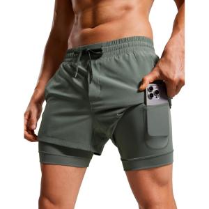CRZ YOGA 2 in 1 Mens Athletic Shorts 3.5” with Liner Quick Dry Lightweight for Running Gym with Zip Pockets(Grey Sage)