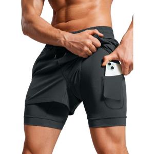 CRZ YOGA 2 in 1 Mens Athletic Shorts 3.5” with Liner Quick Dry Lightweight for Running Gym with Zip Pockets(Ink Gray)