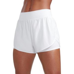 CRZ YOGA 2 in 1 Split Flat Rise Running Shorts for Women 3″ – High Waisted Workout Athletic Gym Tennis with Pocket(White)