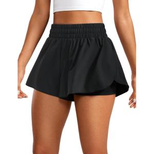 CRZ YOGA 2 in 1 Split Flowy Running Shorts for Women 3″ – High Waisted Quick Dry Skirts for Tennis Workout Athletic Lounge(Black)