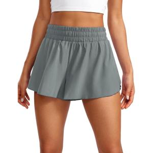 CRZ YOGA 2 in 1 Split Flowy Running Shorts for Women 3″ – High Waisted Quick Dry Skirts for Tennis Workout Athletic Lounge(Grey Sage)