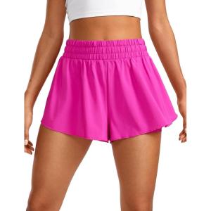 CRZ YOGA 2 in 1 Split Flowy Running Shorts for Women 3″ – High Waisted Quick Dry Skirts for Tennis Workout Athletic Lounge(Hibiscus Purple)