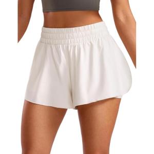 CRZ YOGA 2 in 1 Split Flowy Running Shorts for Women 3″ – High Waisted Quick Dry Skirts for Tennis Workout Athletic Lounge(Milky White (Bone))