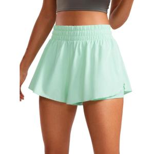 CRZ YOGA 2 in 1 Split Flowy Running Shorts for Women 3″ – High Waisted Quick Dry Skirts for Tennis Workout Athletic Lounge(Mint Moment)