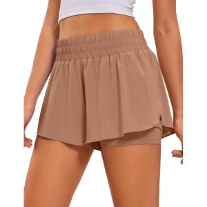 CRZ YOGA 2 in 1 Split Flowy Running Shorts for Women 3″ – High Waisted Quick Dry Skirts for Tennis Workout Athletic Lounge(Mocha Mousse)