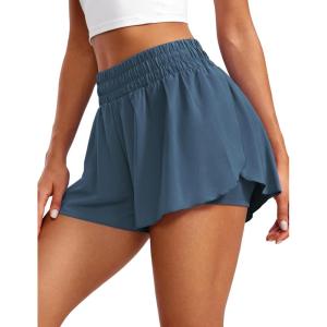 CRZ YOGA 2 in 1 Split Flowy Running Shorts for Women 3″ – High Waisted Quick Dry Skirts for Tennis Workout Athletic Lounge(Stelindigo)