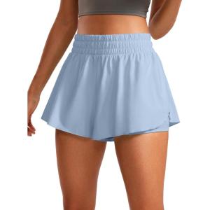 CRZ YOGA 2 in 1 Split Flowy Running Shorts for Women 3″ – High Waisted Quick Dry Skirts for Tennis Workout Athletic Lounge(The Breeze Blue)