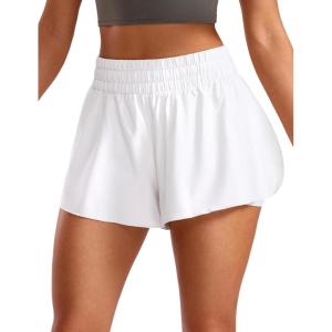 CRZ YOGA 2 in 1 Split Flowy Running Shorts for Women 3″ – High Waisted Quick Dry Skirts for Tennis Workout Athletic Lounge(White)