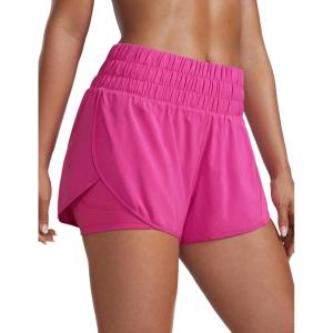 CRZ YOGA 2 in 1 Split Running Shorts for Women 3″ – High Waisted Workout Athletic Gym Tennis with Pocket(Hibiscus Purple)