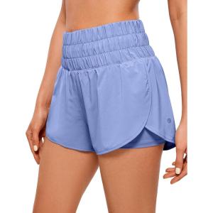 CRZ YOGA 2 in 1 Split Running Shorts for Women 3″ – High Waisted Workout Athletic Gym Tennis with Pocket(Periwinkle Purple)