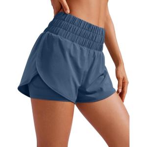 CRZ YOGA 2 in 1 Split Running Shorts for Women 3″ – High Waisted Workout Athletic Gym Tennis with Pocket(Stelindigo)