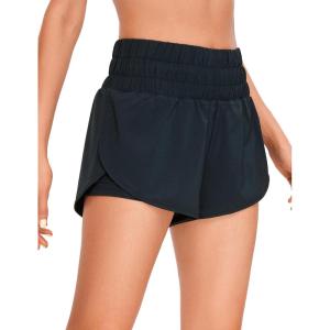 CRZ YOGA 2 in 1 Split Running Shorts for Women 3″ – High Waisted Workout Athletic Gym Tennis with Pocket(True Navy)