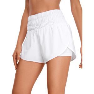 CRZ YOGA 2 in 1 Split Running Shorts for Women 3″ – High Waisted Workout Athletic Gym Tennis with Pocket(White)