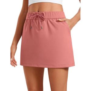 CRZ YOGA 4-Way Stretch A Line Skirts for Women – High Waitsted Mini Lined Tennis Work Drawstring Skort with Pockets(Briar Rose)